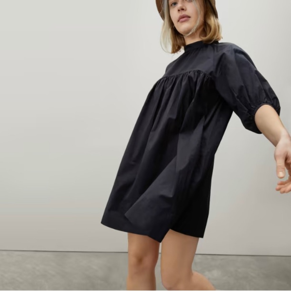 Everlane shirred minidress in black